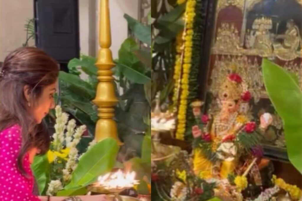 Shilpa Shetty Performs Ganesh Aarti With Son Viaan Raj Kundra at Their Bungalow; Watch Video