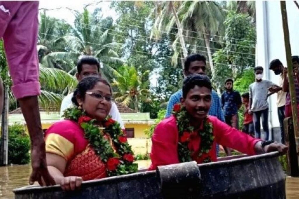 Kerala Couple Float in Cooking Vessel to Reach Flooded Wedding Hall, Video Goes Viral