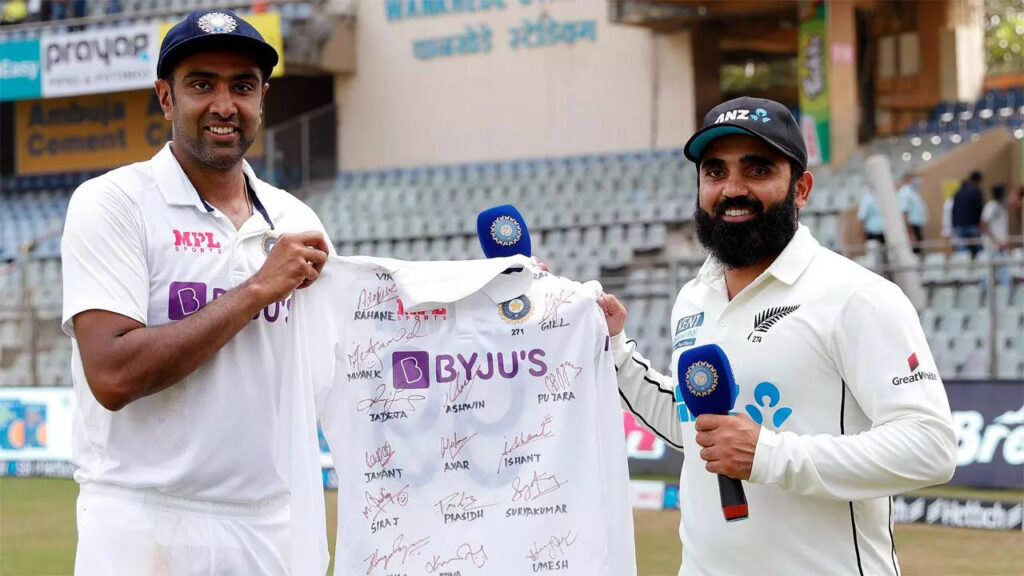 Ashwin gifts Ajaz Patel his Test jersey autographed by teammates