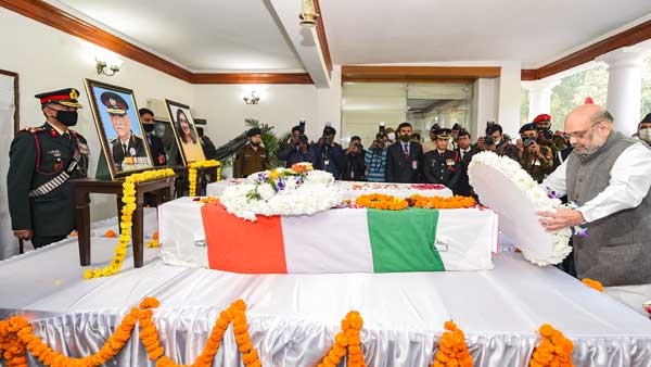 Military chopper crash: HM Shah pays last respects to CDS Rawat, his wife