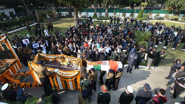 Huge crowds gather at Brar Square crematorium to bid final farewell to General Bipin Rawat, his wife