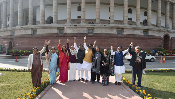 Opposition MPs in both Houses march in protest from Gandhi statue to Vijay Chowk