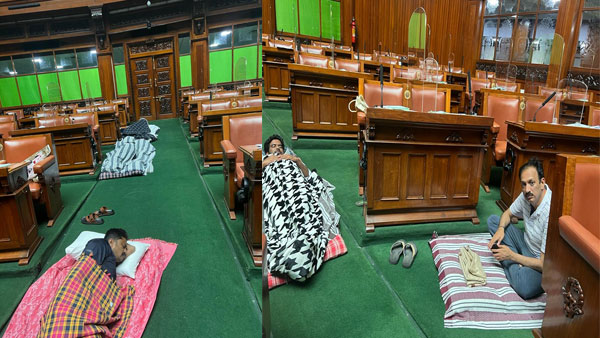 'Sack Eshwarappa for sedition': Congress legislators spend night in Karnataka assembly