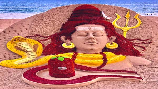 Maha Shivaratri: Odisha sand artist creates Lord Shiva sculpture adorned with 23,000 rudraksha beads