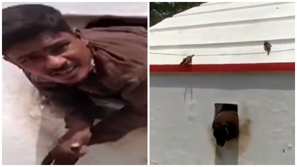 Thief in Andhra trapped in temple window while escaping with robbed ornaments [Viral Video]