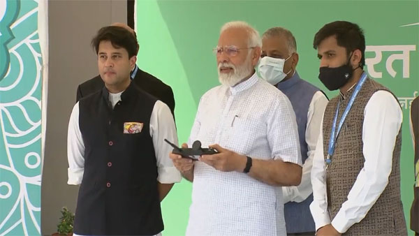 Watch: PM Modi tries his hand at flying a drone at Bharat Drone Mahotsav 2022