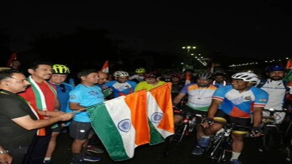 BJP MP Rajyavardhan Singh leads tiranga motorcycle rally