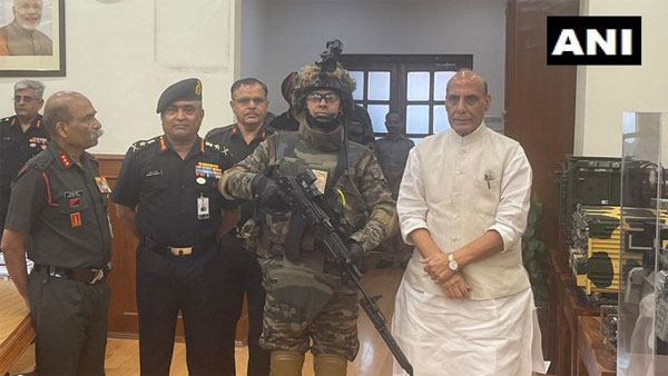 Defence Minister Rajnath Singh hands over multiple indigenous weapons to Army