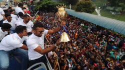 Sri Lanka take out victory parade on open-top bus after Asia Cup triumph