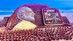 PM Modi turns 72: Sudarsan Pattnaik shares breathtaking sand art using 1,213 mud tea cups, netizens amazed