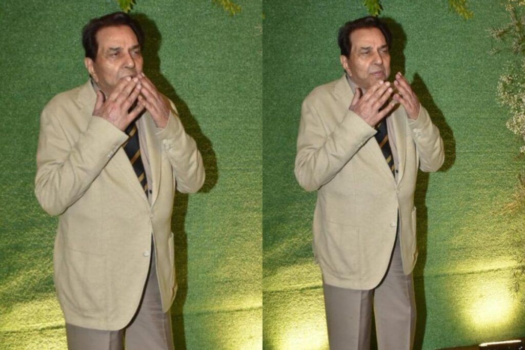 Dharmendra Suits Up For Karan Deol's Sangeet Ceremony, Blows Kisses At Paparazzi; See Photos