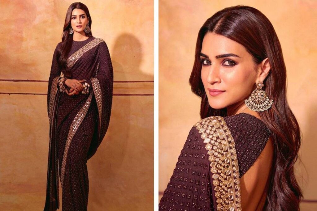 Kriti Sanon Radiates Elegance in a Chocolate Brown Saree at the Adipurush Trailer Launch