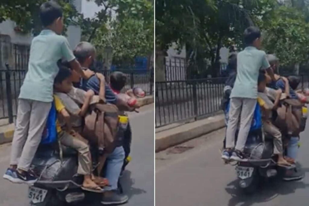 Mumbai Police Books Rider for Riding Scooty With Seven Children | WATCH