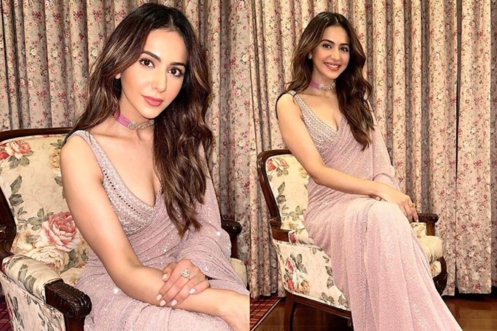 Rakul Preet Singh Oozes Ethereal Beauty in a Gorgeous Pink Sequined Saree and Plunge Blouse; See Photos