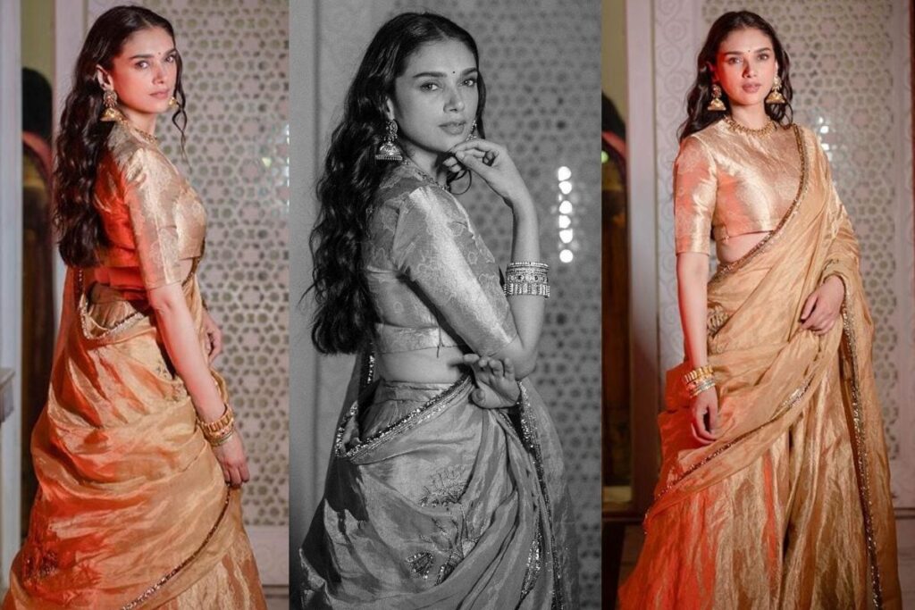 Aditi Rao Hydari Exudes Royalty and Elegance in a Gorgeous Golden Silk Lehenga; See Photos