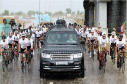 PM Modi Holds Roadshow in Rajasthan's Bikaner, Cycle Rally Accompanies Him Amid Rains | WATCH