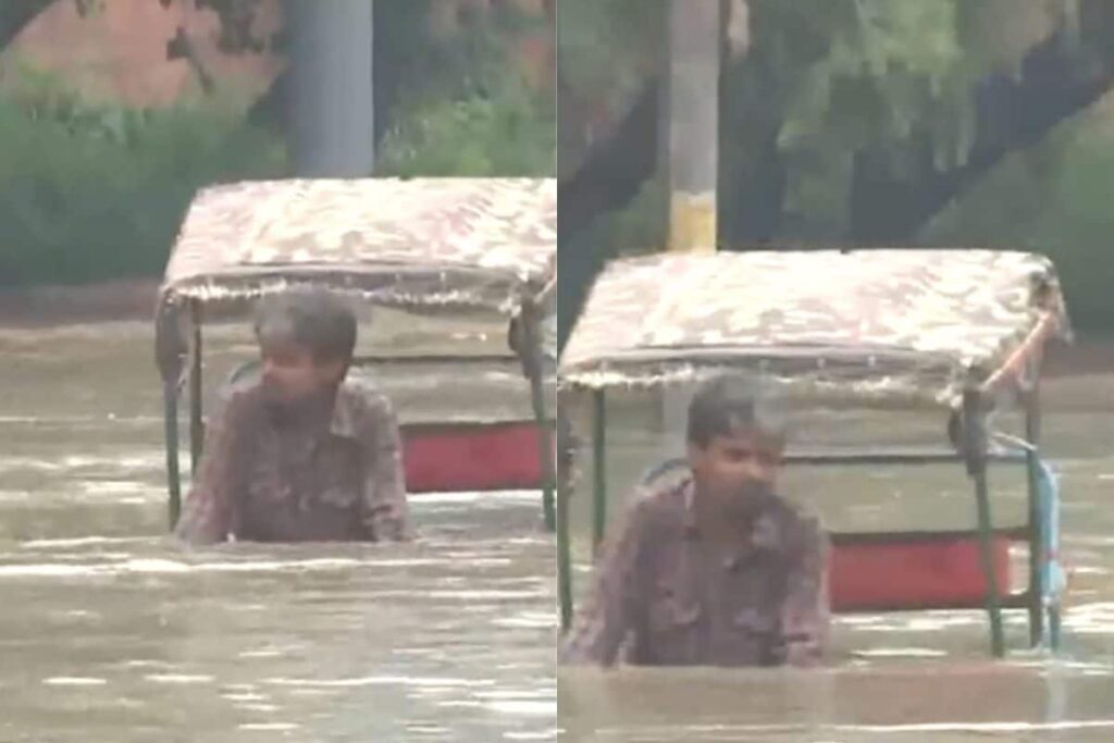 Delhi Rickshaw Puller Smiling While Pedalling in Chest-deep Water Shows Sad State of Our Capital