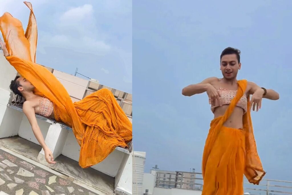 Man, Dressed In Saree, Gives A Killer Performance On Tip Tip Barsa Paani