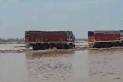 Bihar Rains: 2 Trucks Drown in Son River, 28 Others Stranded Due to Flood-like Situation | WATCH