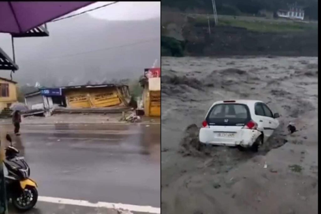 Himachal Rains: Red Alert In 7 Districts; Overflowing Beas Washes Away Parked Car, Shops In Mandi | Scary Visuals