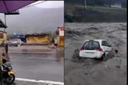 Himachal Rains: Red Alert In 7 Districts; Overflowing Beas Washes Away Parked Car, Shops In Mandi | Scary Visuals