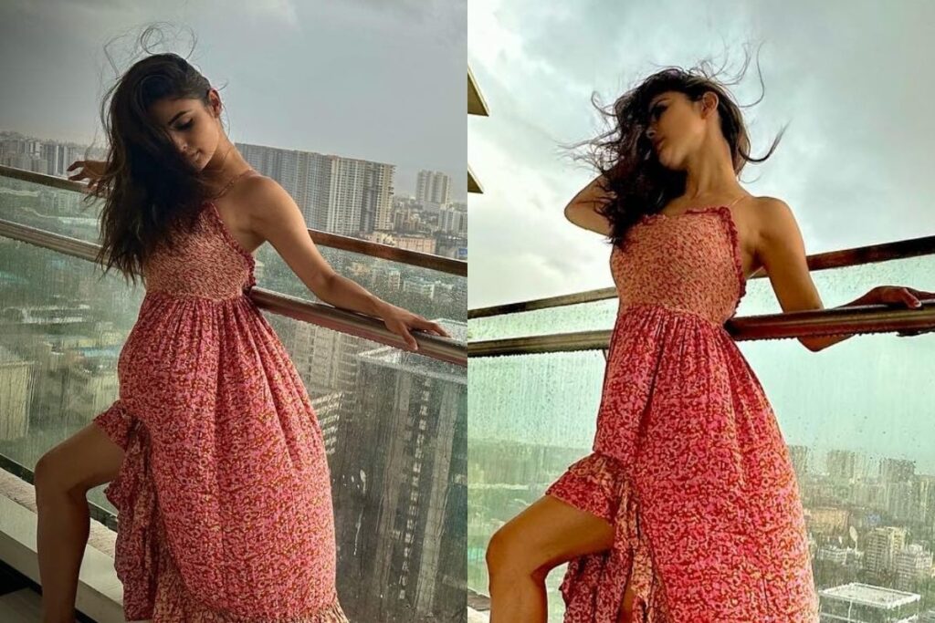 Sexy! Mouni Roy Enjoys Mumbai Monsoons At Her Home In A Hot Pink Dress; See Photos