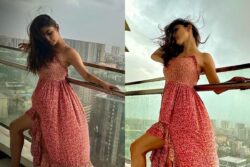 Sexy! Mouni Roy Enjoys Mumbai Monsoons At Her Home In A Hot Pink Dress; See Photos