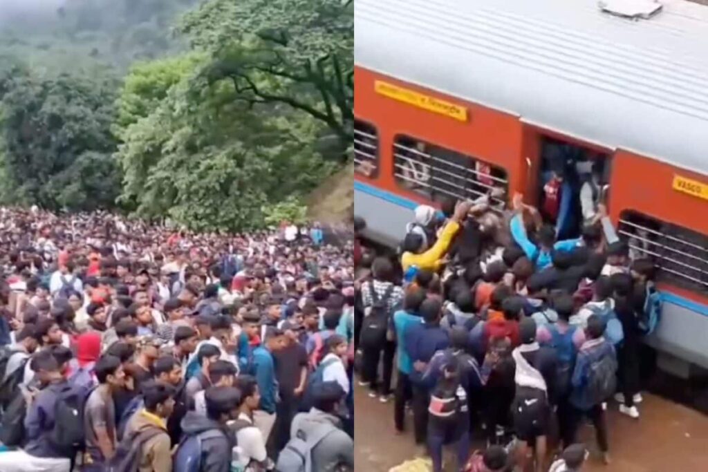 Shocking Video Shows Huge Crowds Flocking on Railway Tracks Near Dudhsagar Falls in Goa