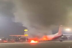 SpiceJet Aircraft's Engine Catches Fire at Delhi Airport During Maintenance Work | WATCH