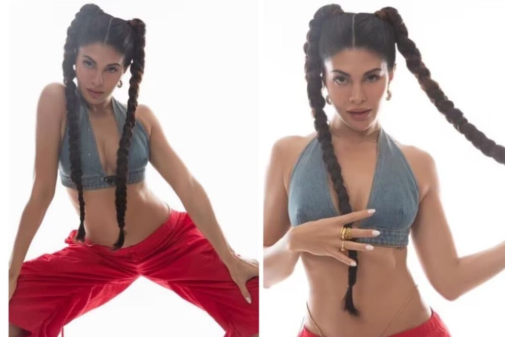 Jacqueline Fernandez Flaunts Her Street Style With Denim Bralette And Ripped Pants