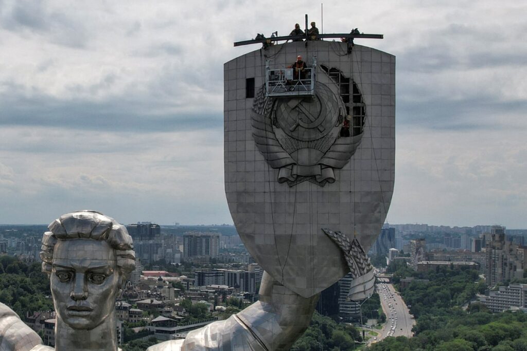 Ukraine's Motherland Monument Sees Symbolic Change, Soviet Emblem Removed