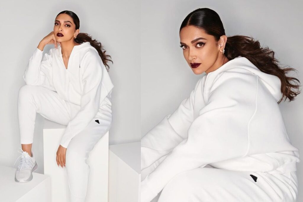 Deepika Padukone Absolutely Nails the Look in a White Sportswear and Wine Lips