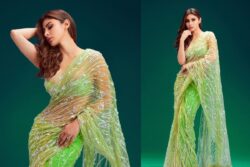 Mouni Roy Exudes Dazzling Beauty in a Sheer Pastel Green Saree; See Photos