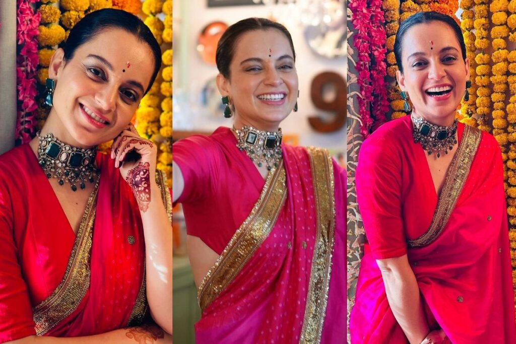 Kangana Ranaut Looks Her Prettiest in a Vibrant Fuchsia Pink Saree and Amaze Jewels