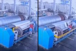 Watch: Woman Has Her World Spinning After Huge Rolling Machine Pulls In Her Body