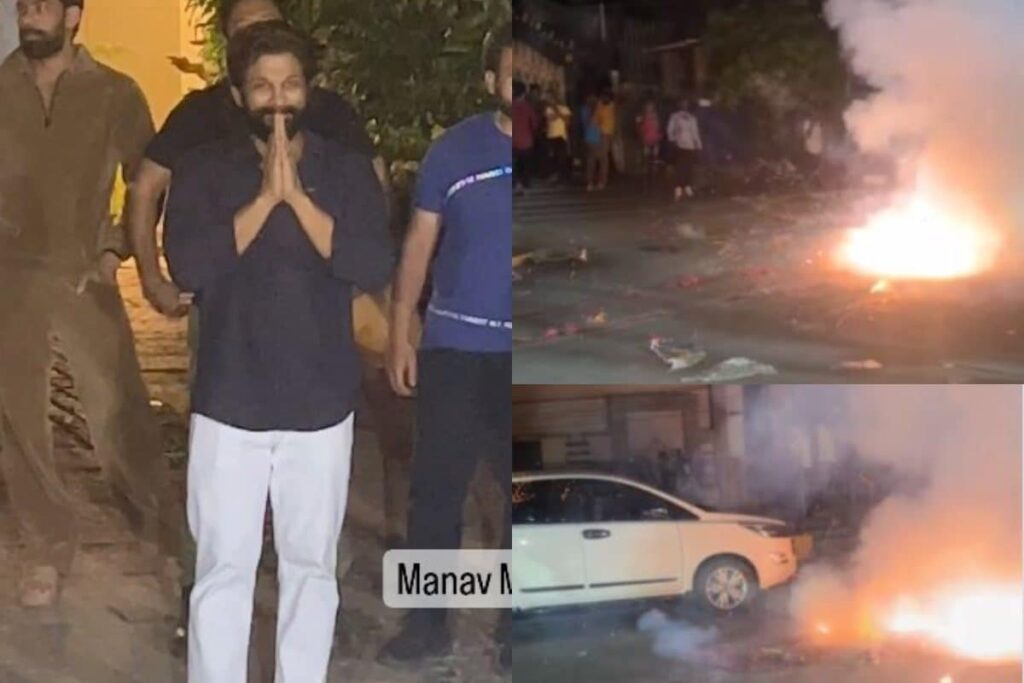 Allu Arjun Fans Burst Crackers Outside His House After Big Win; Pushpa Star Greets Crowd In Style
