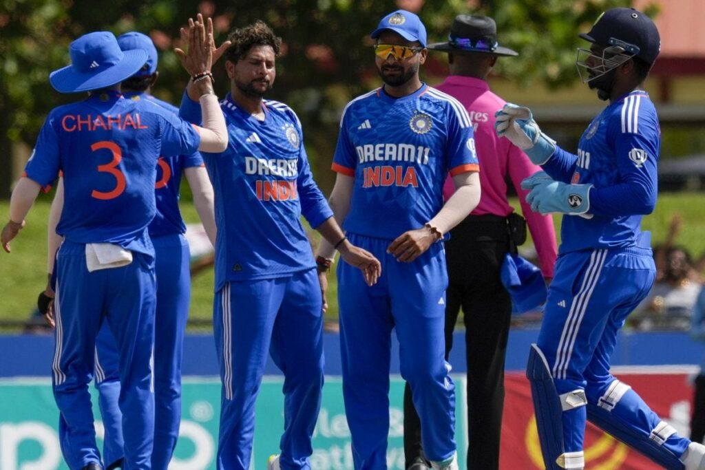 WATCH: Kuldeep Yadav Comes Firing Out The Gate And Scalps Two Wickets In His First Over Against The West Indies