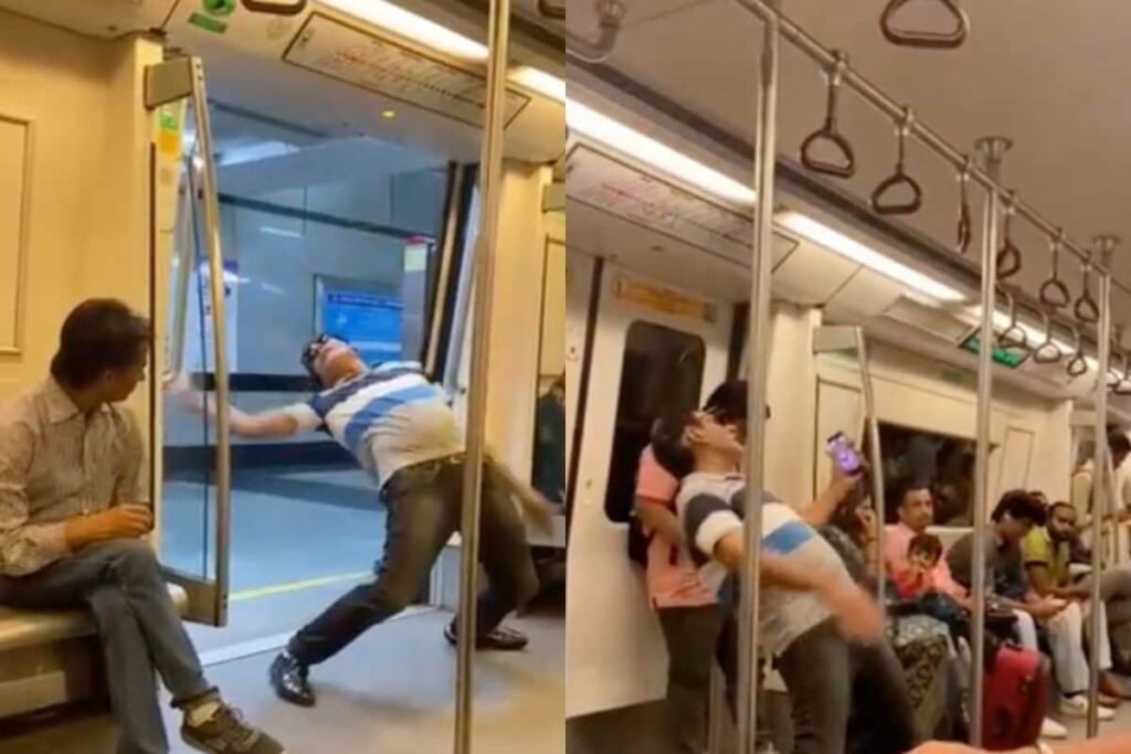 Man Performs Bizarre Stunts in Delhi Metro Leaving People Perplexed, Video Goes Viral