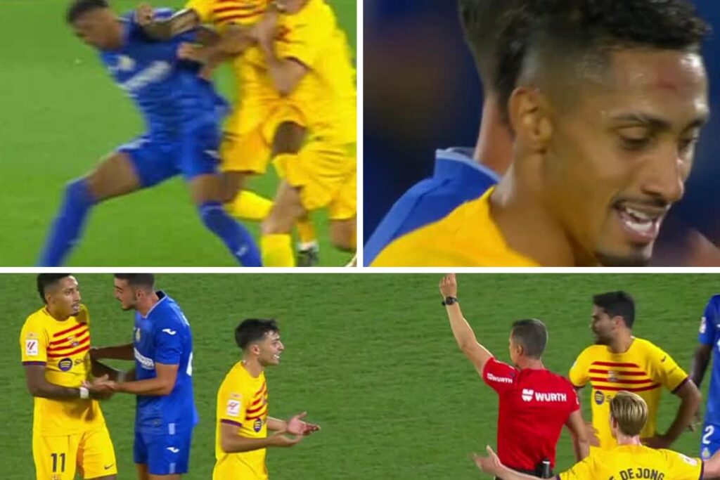 Barcelona's Raphinha Gets Red Card for Elbowing Opponent's Head Off the Ball | WATCH