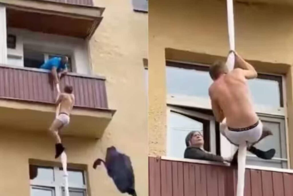 Watch: Man Caught With Girlfriend Tries To Escape Through Balcony, Reminds Internet Of...