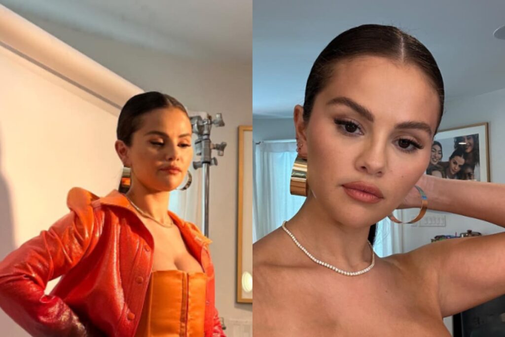 Selena Gomez In Orange Corset Top And Leather Jacket Is Breaking The Internet
