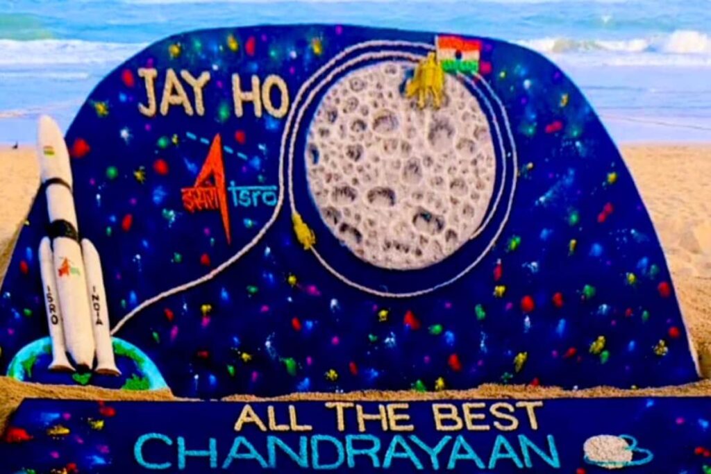 Puducherry Students Create Massive Sand Sculpture To Celebrate Chandrayaan-3’s Success
