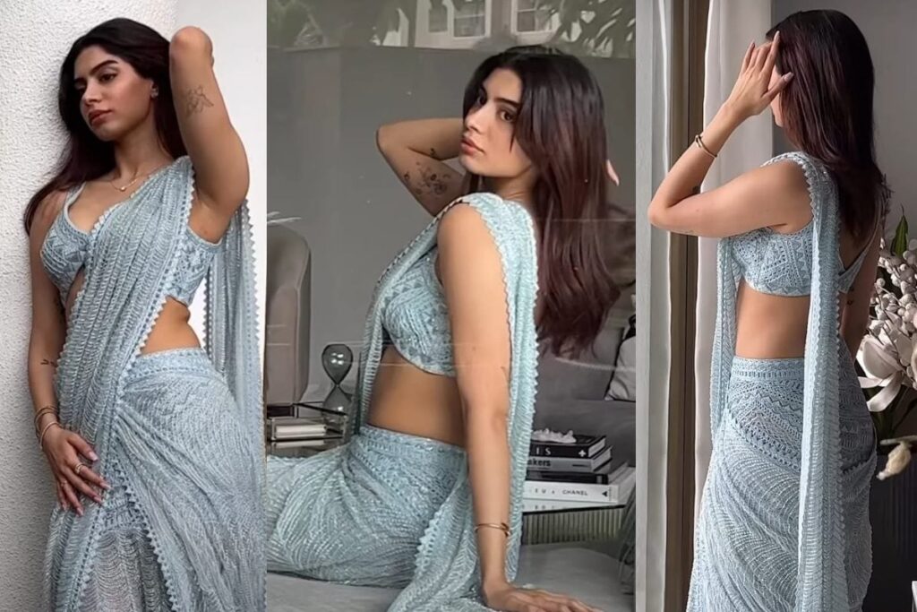 Khushi Kapoor Oozes Charm in a Lovely Ice Blue Lehenga Saree Worth an Incredible Rs 2 Lakhs
