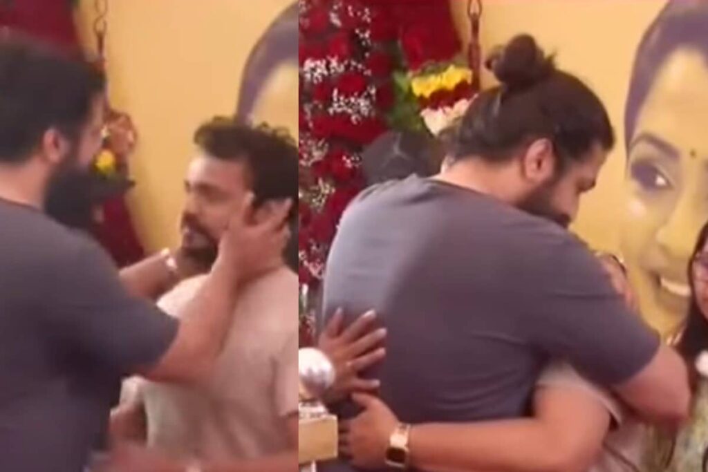 Kannada Actor Vijay Raghavendra Inconsolable At Wife Spandana's Funeral; KGF Star Yash Hugs Him