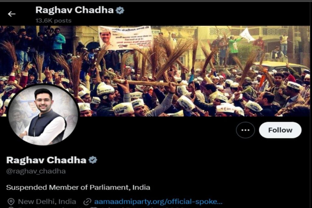 'Suspended Member of Parliament', AAP's Raghav Chadha Changes his X Bio