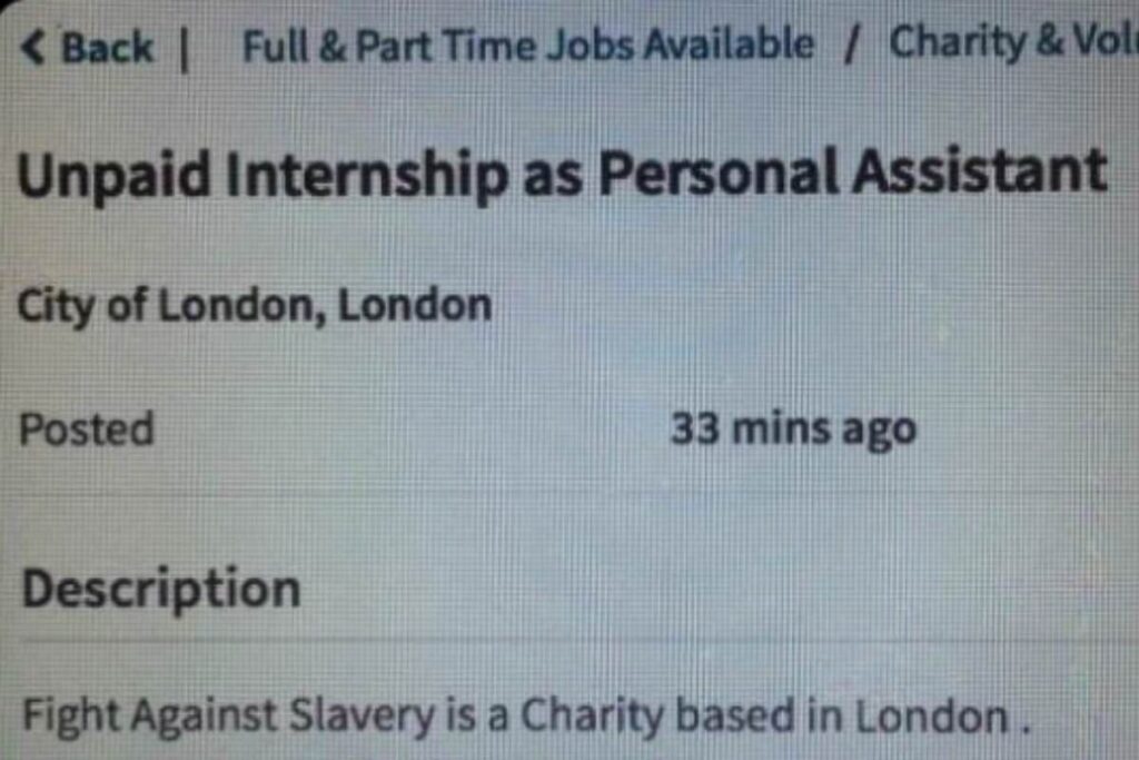 This Charity 'Fighting Slavery' Wants Interns To Work For Free
