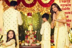 Ganesh Chaturthi 2023: Shilpa Shetty-Raj Kundra Embrace Ivory And Gold Theme As They Celebrate With Kids; Pics