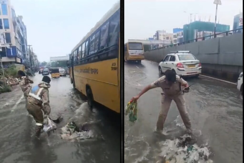 Hyderabad Police Officers Clear Clogged Drain With Bare Hands After Heavy Rainfall