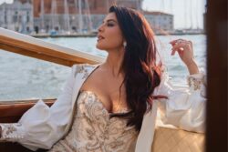 Jacqueline Fernandez Says ‘Ciao’ From Venice; Stuns in a Mini Dress For Ferrari Red Carpet