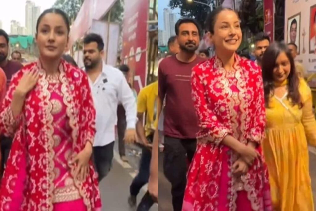 Shehnaaz Gill Looks Ethereal In Pink Ethnic Wear As She Visits Lalbaugcha Raja For Blessing; Photos